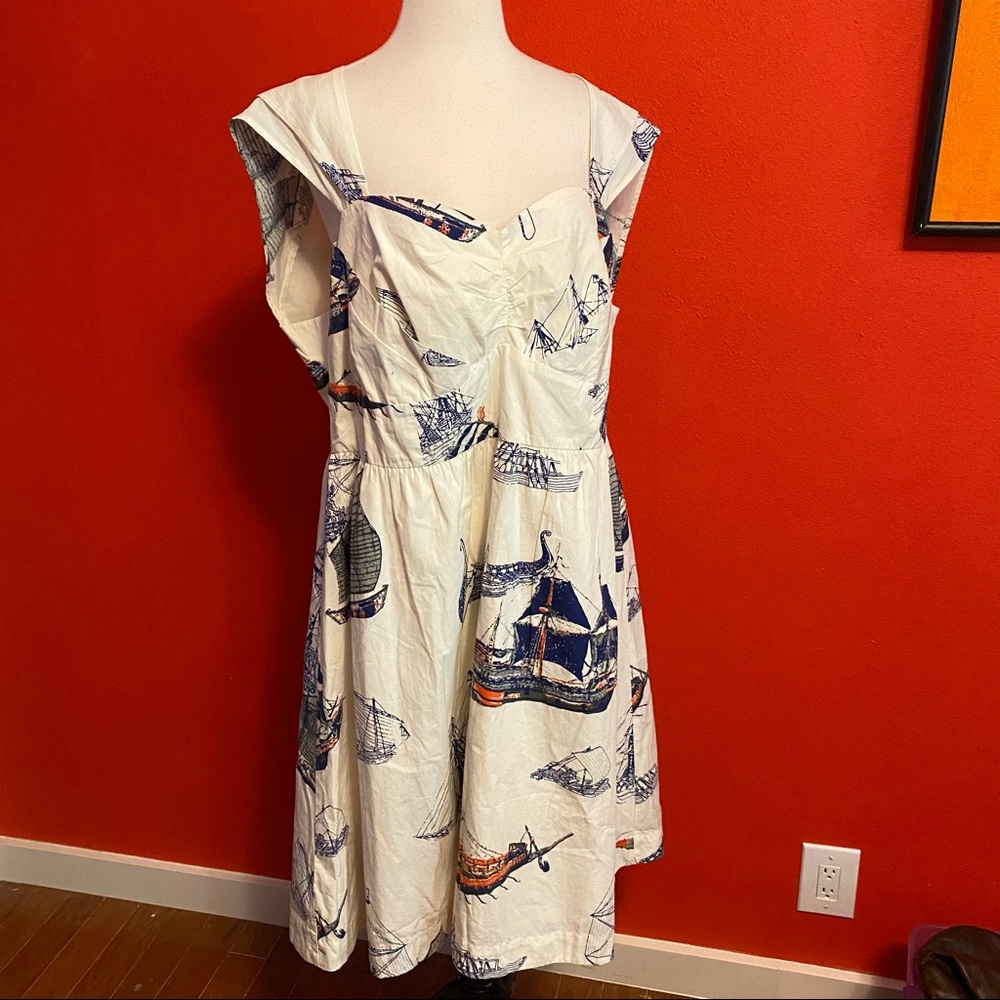 Anthropologie Girls From Savoy Halter Dress Nautical Cotton Pin-Up Rockabilly